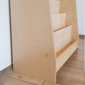 Original modular montessori shelf made from certified wood, front facing bookstorage, backside storage image 8