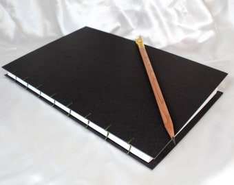 Black Coptic Stitch Notebook - Unlined Journal - Blank Sketchbook - 6x9" - Minimalist Journal