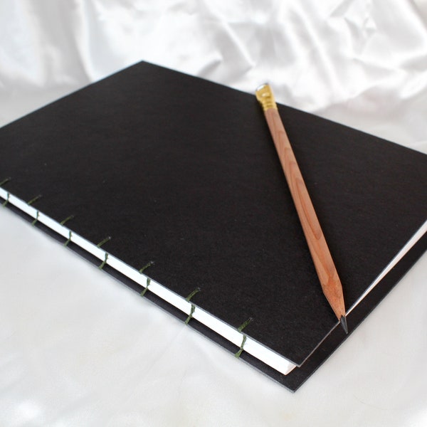 Black Coptic Stitch Notebook - Unlined Journal - Blank Sketchbook - 6x9" - Minimalist Journal