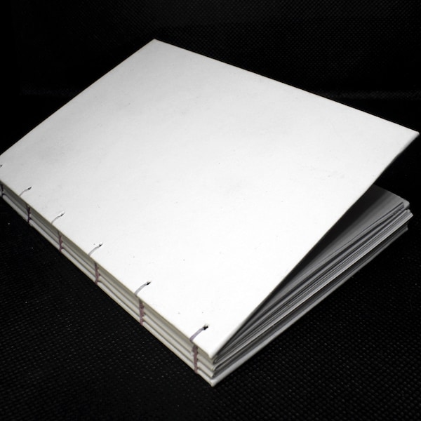 White Lay-flat Coptic Bound Notebook - Unlined Journal - Blank Sketchbook - Wedding Guest Book - Multiple Sizes