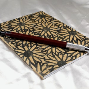 Brown & Black Flowers Pocket Notebook - Unlined Handmade Journal