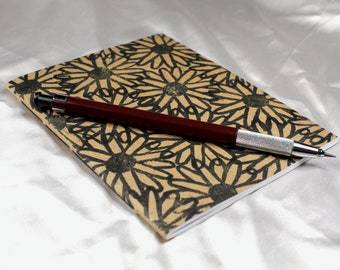 Brown & Black Flowers Pocket Notebook - Unlined Handmade Journal
