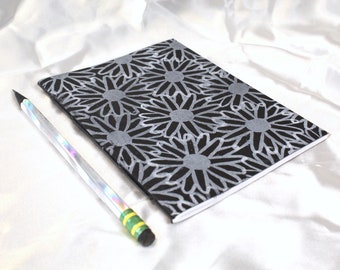 Black & White Flowers Pocket Notebook - Unlined Handstitched Journal