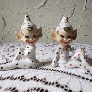 Vintage Pair of Ceramic Pixies Elves - 1950s Super Kitsch