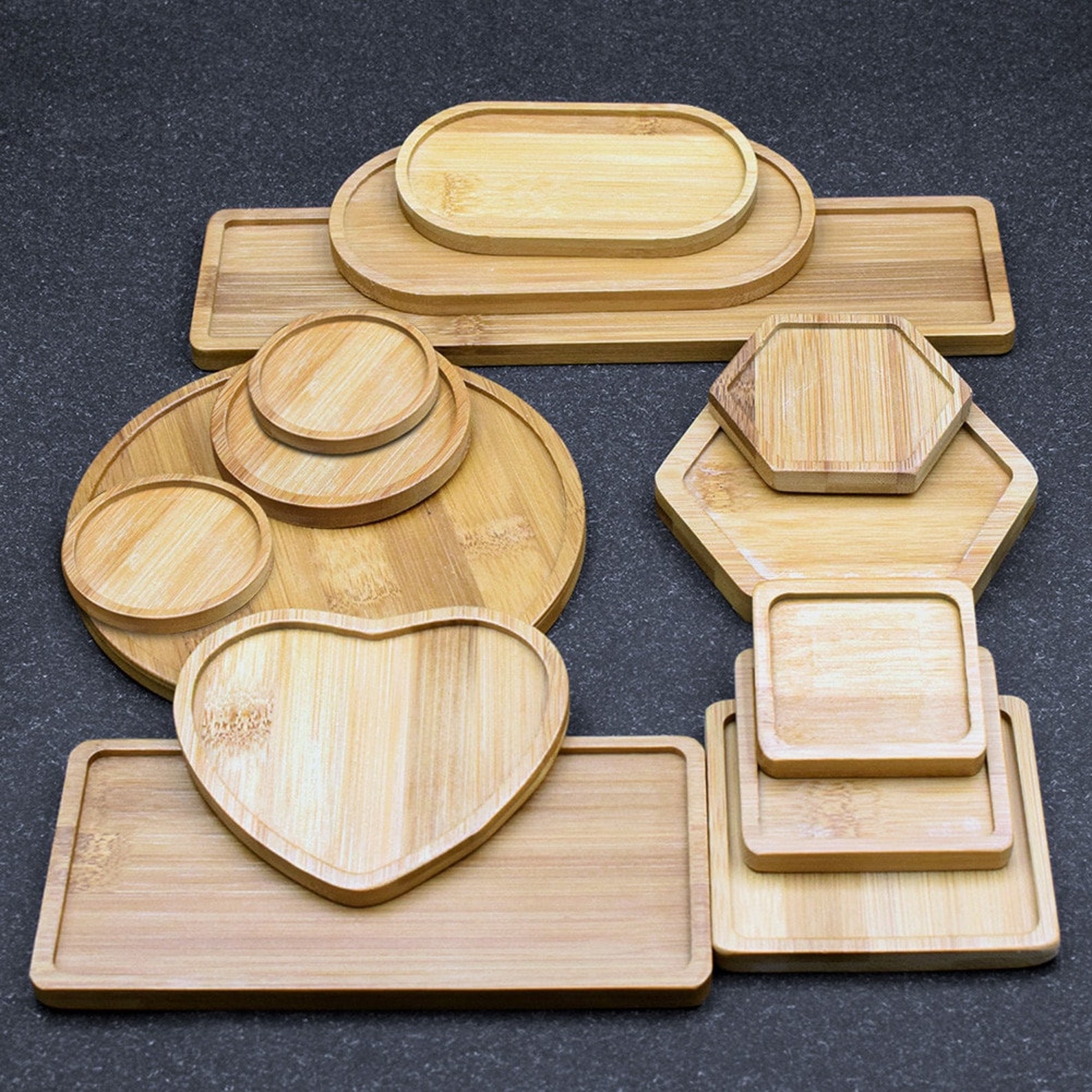 Small Bamboo Trays Different Shapes And Sizes Eco Friendly Etsy
