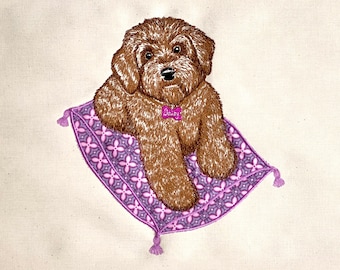 Daisy the Cockapoo Dog (Poodle Cross Breed) Machine Embroidery File, Sketched Style. Monotone and Colour. See item description for details.