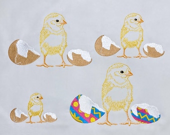 Chick or Easter Chick with Egg Shell or Easter Egg, Machine Embroidery Design. 4 sizes, 3 options, 11 file formats. Digital Download.