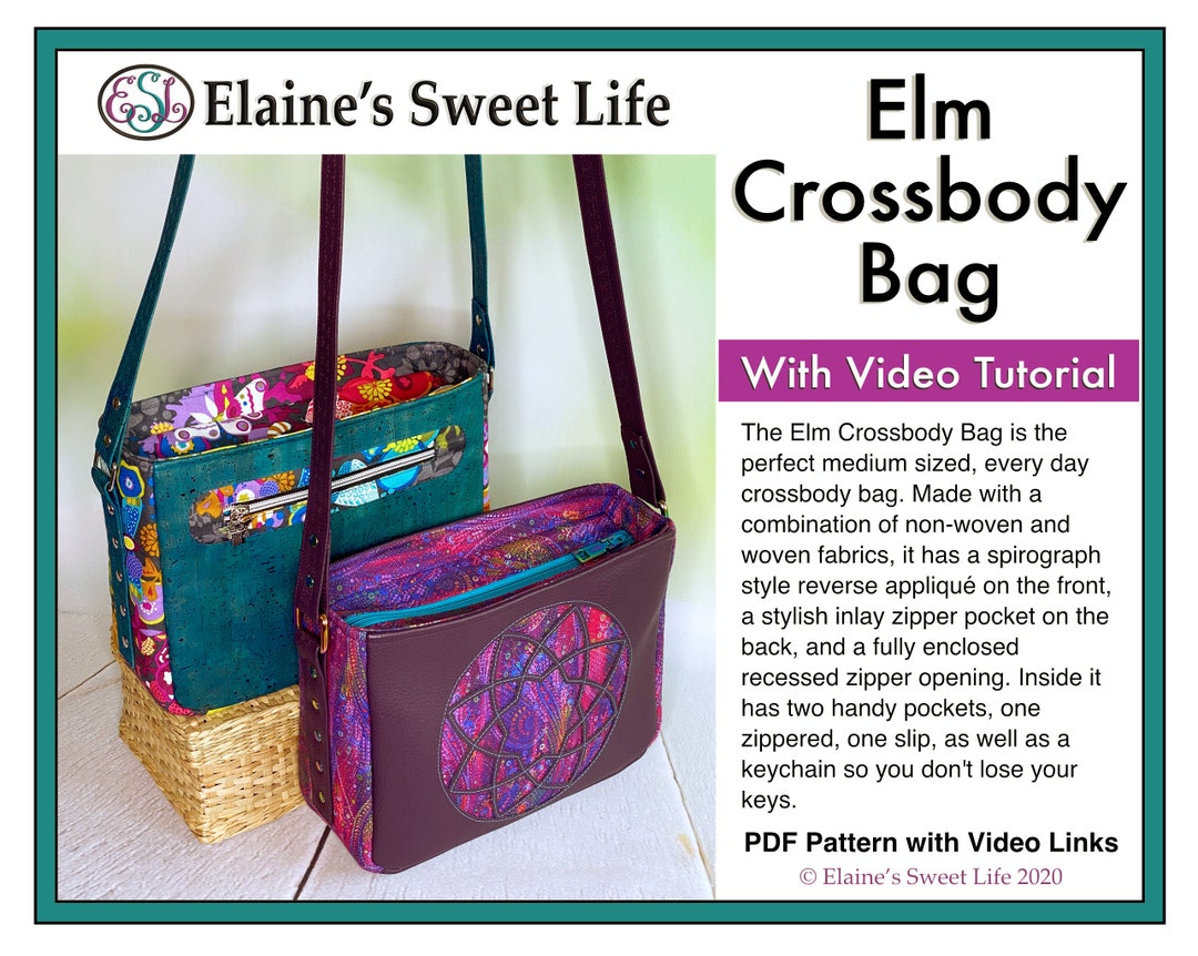 Elm Crossbody Bag PDF Sewing Pattern With Video Tutorial, Medium Sized With  Fully Enclosed Zipper Top, Reverse Appliqué and Inlay Zipper. - Etsy