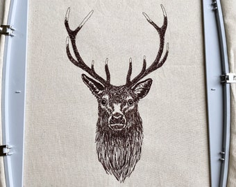 Red Deer Stag Machine Embroidery File, Sketched Style. 4 sizes, 7 file formats.