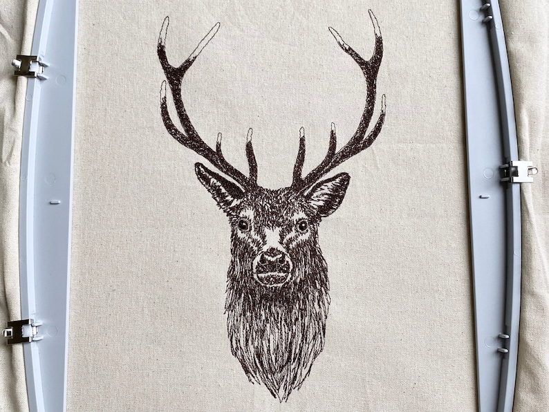 Red Deer Stag Machine Embroidery File, Sketched Style. 4 sizes, 7 file formats. 画像 1