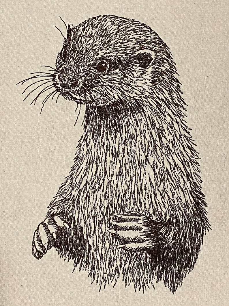 Otter Machine Embroidery File, Sketched Style, Monotone. 5 sizes, 7 file formats. British Wildlife image 7