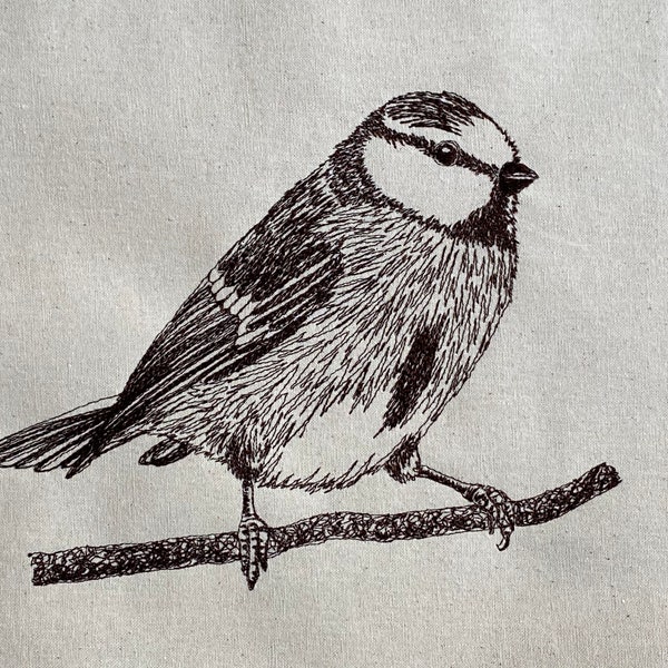 Blue Tit Machine Embroidery File, Sketched Style. 4 sizes, 11 file formats. See item description for details.