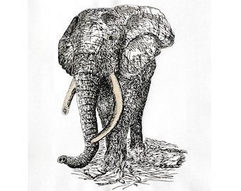 African Elephant 1 Machine Embroidery File. Sketched Style. 2 sizes, 11 file formats.