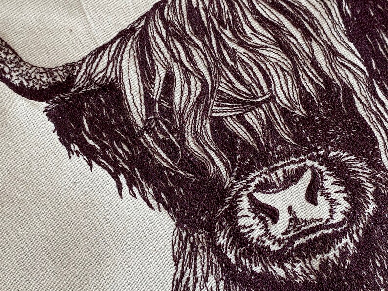 Highland cow machine jessecmault file sketched style 4 sizes  etsy