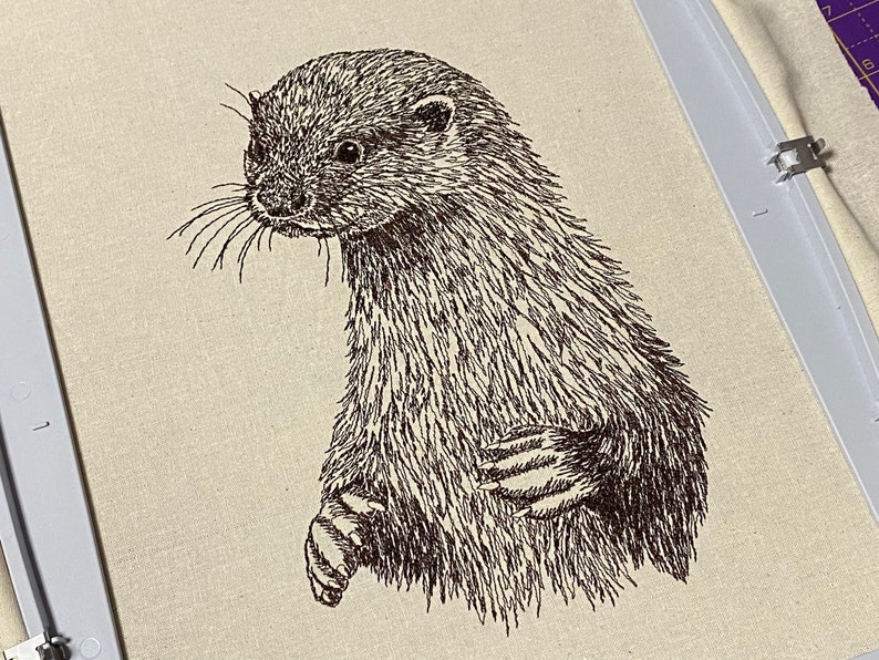 Otter Machine Embroidery File, Sketched Style, Monotone. 5 sizes, 7 file formats. British Wildlife image 8