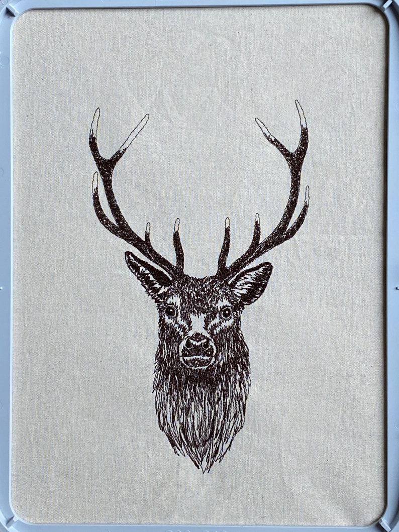 Red Deer Stag Machine Embroidery File, Sketched Style. 4 sizes, 7 file formats. 画像 4