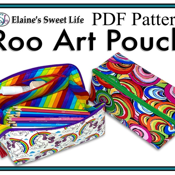 PDF Schnittmuster mit Video - Roo Art Pouch - Nähen Sie Ihre eigene praktische Aufbewahrungstasche, die sich zu einer Tasche aufklappen lässt.