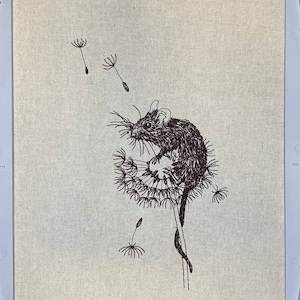 Field Mouse on a Dandelion Machine Embroidery File, Sketched Style. 4 sizes, 7 file formats.