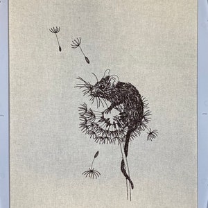 Field Mouse on a Dandelion Machine Embroidery File, Sketched Style. 4 sizes, 7 file formats.