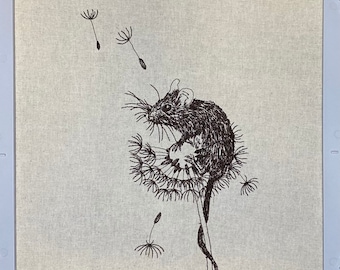 Field Mouse on a Dandelion Machine Embroidery File, Sketched Style. 4 sizes, 7 file formats.