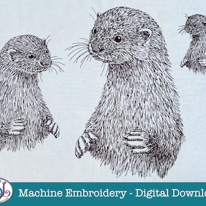 Otter Machine Embroidery File, Sketched Style, Monotone. 5 sizes, 7 file formats. British Wildlife image 1