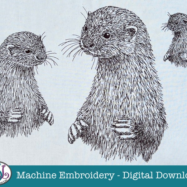 Otter Machine Embroidery File, Sketched Style, Monotone. 5 sizes, 7 file formats. British Wildlife