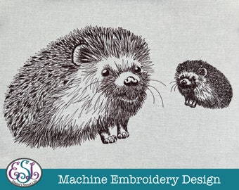 Hedgehog Machine Embroidery Design File DIGITAL DOWNLOAD. Sketched Style, Monotone, 5 sizes.
