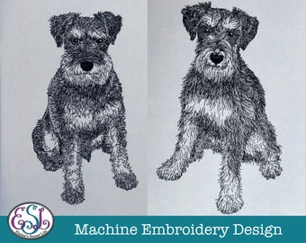 Two Miniature Schnauzers Stanley & Bertie, Sketch Style Monotone Embroidery Designs. Each in 5 Sizes. dst, exp, hus, jef, pes, vp3, xxx