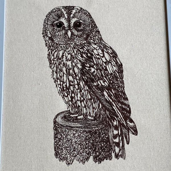 Tawny Owl Machine Embroidery File, Sketched Style. 3 sizes, 11 file formats.