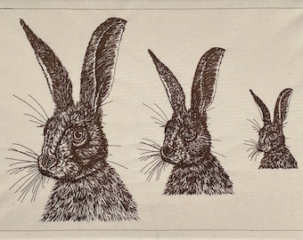 Hare or Rabbit Machine Embroidery File, Sketched Style, Monotone. 4 sizes, 11 file formats.