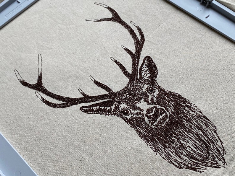 Red Deer Stag Machine Embroidery File, Sketched Style. 4 sizes, 7 file formats. 画像 3