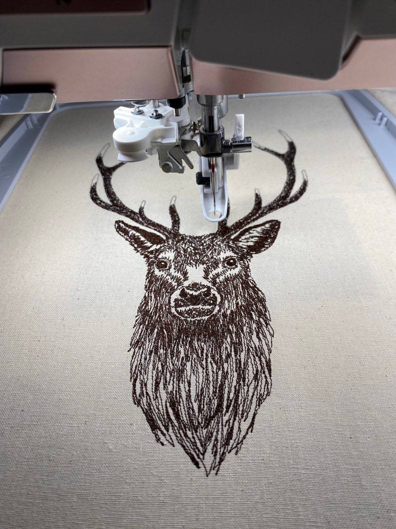 Red Deer Stag Machine Embroidery File, Sketched Style. 4 sizes, 7 file formats. 画像 5