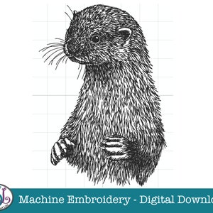 Otter Machine Embroidery File, Sketched Style, Monotone. 5 sizes, 7 file formats. British Wildlife image 2