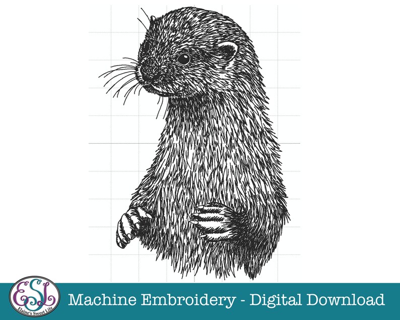 Otter Machine Embroidery File, Sketched Style, Monotone. 5 sizes, 7 file formats. British Wildlife image 2