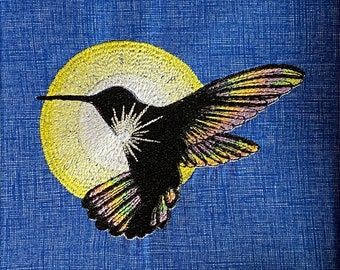 Rainbow Hummingbird Silhouette Machine Embroidery Design File. 8 colours, 3 sizes, 11 file formats. See item description for details.