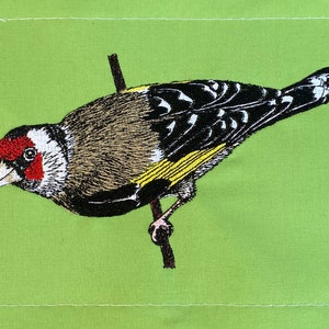 Colour Goldfinch Machine Embroidery File. Monotone sketched style included FREE. 4 sizes for each, 11 file formats.