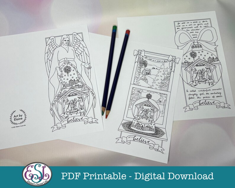 PDF Printable Christmas Cards with Nativity on an Angel, a Snow Globe & a Bauble. image 3