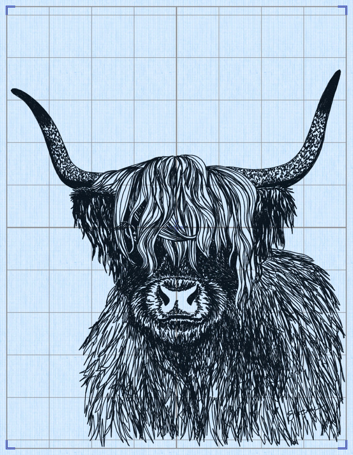 Highland Cow Machine Embroidery File Sketched Style. 4 sizes Etsy