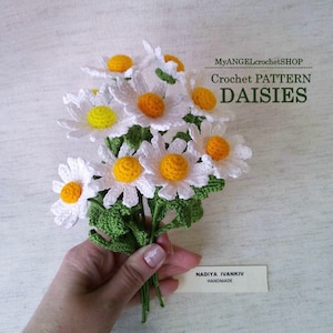 Chamomile Crochet Pattern, Instruction, Bouquet of daisies, Handmade flowers, How to Make Chamomile, Flowers, Daisies
