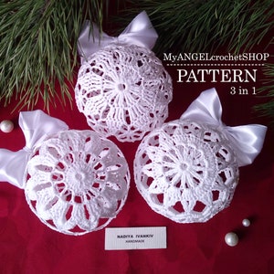 Christmas Ornaments Snowballs Crochet Pattern 3in1 New Year X-mas 3D Bubbles Crochet Christmas Tree Decoration Holiday Designs Xmas Decor