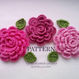 かぎ針編みの花のパターン 葉っぱ 2 in 1 DIY かぎ針編みの花セット アップリケ PDF をすぐにダウンロード 花のモチーフ ヘッドバンド ヘアピン ブローチ チュートリアル