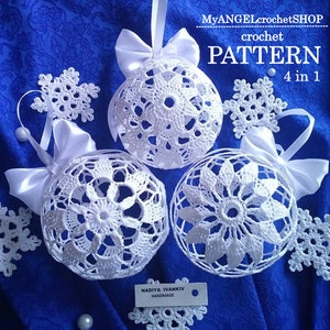 Crochet Christmas Ornaments Pattern 4in1 New Year X-mas 3D Bubbles Christmas Tree Decoration Snowballs Snowflake Holiday Designs Decor
