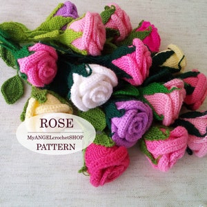 Rose Pattern Crochet Bouquet of roses Accessories Wedding Decor Instruction Tutorial book Handmade Flowers Applique Flower Arrangement
