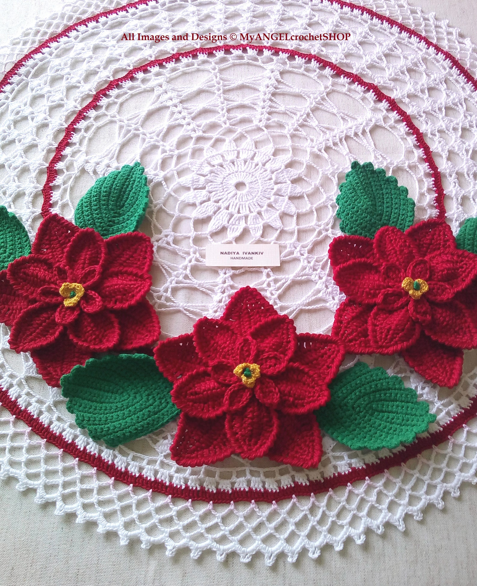 Crochet Pattern Doily With Poinsettia Tutorial Christmas Etsy Ireland