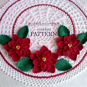Crochet Pattern Doily with Poinsettia Tutorial Christmas flowers template Poinsettia Christmas  Holiday decor Christmas Appliques Ornaments