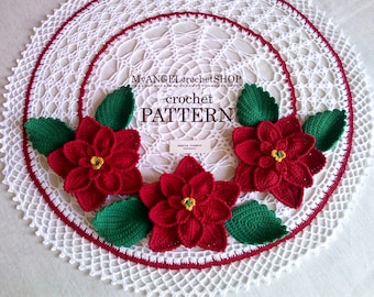 Crochet Pattern Doily with Poinsettia Tutorial Christmas flowers template Poinsettia Christmas  Holiday decor Christmas Appliques Ornaments