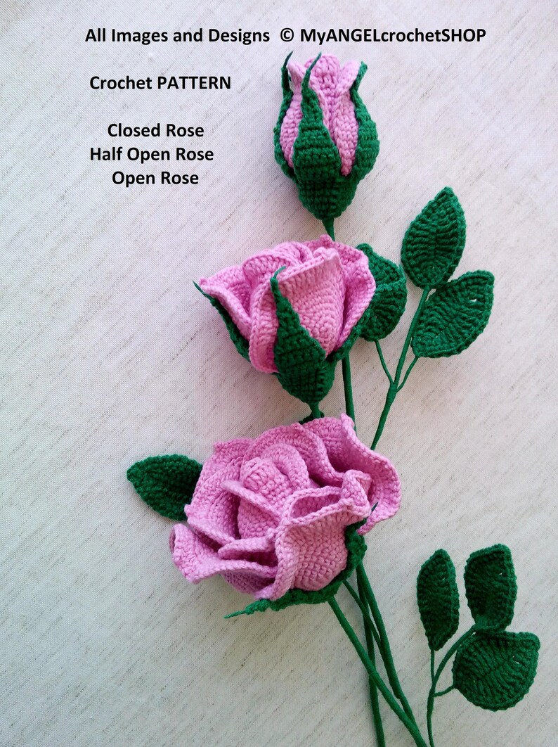 Roses Crochet Pattern 3in1 Close Rose Half Open Rose Open Rose | Etsy UK