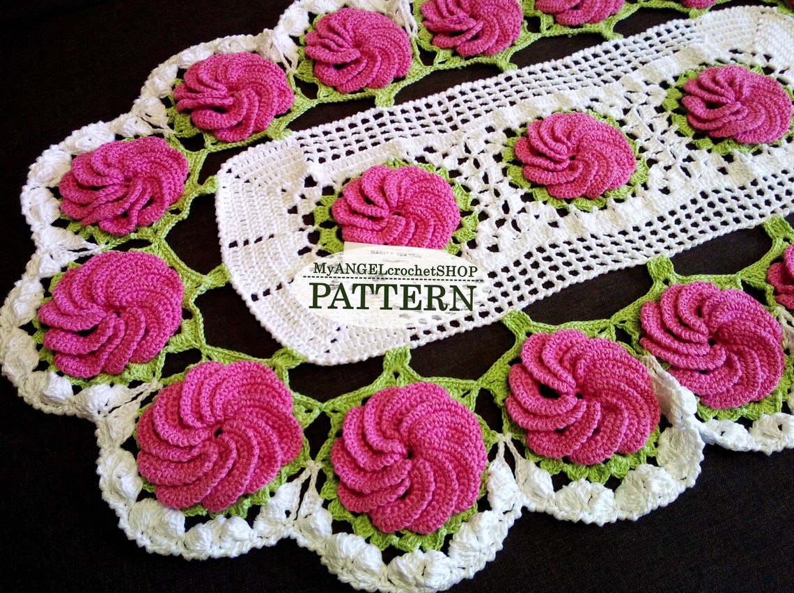 Pattern Crochet Doily Oval Floral Doily Rug With Flower Table Etsy