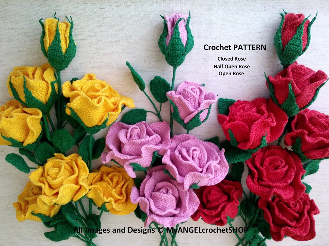 Roses Crochet Pattern 3in1 Close Rose Half Open Rose Open Rose Bouquet
