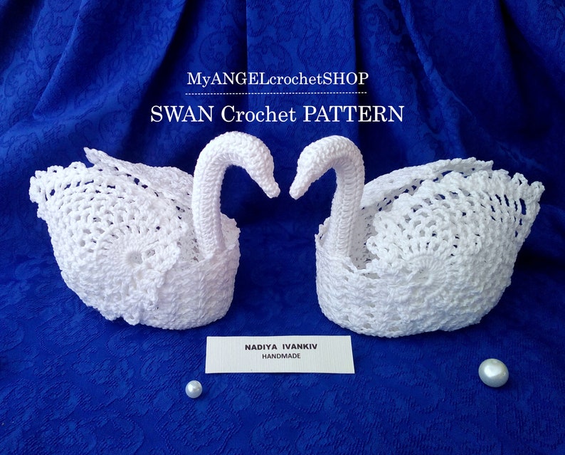 Crochet Swan Pattern Wedding Decor Basket or Dish Table Centerpiece ...